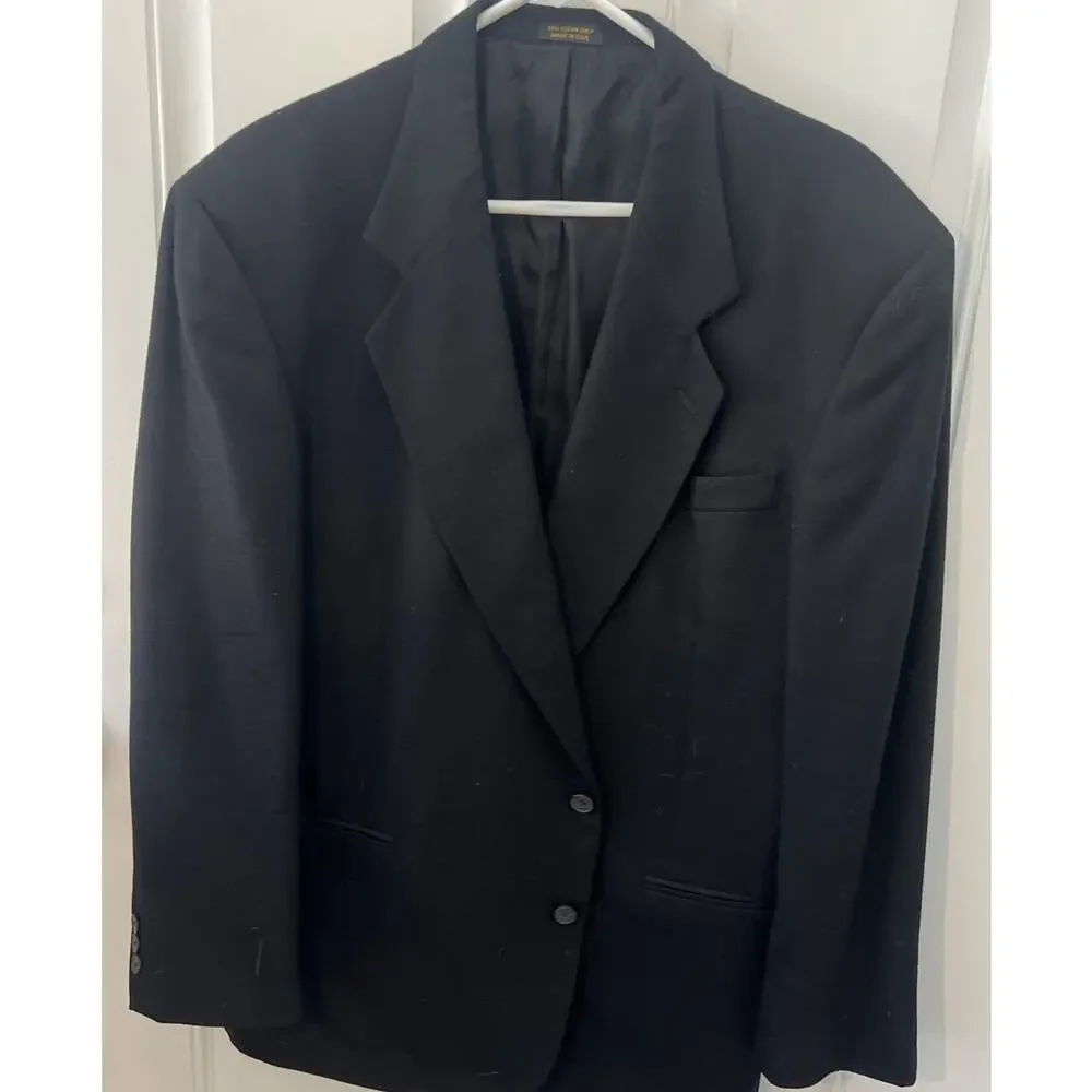 Alfani Mens Suit Jacket Blazer 44 R Black Solid Made In USA Vintage Macys